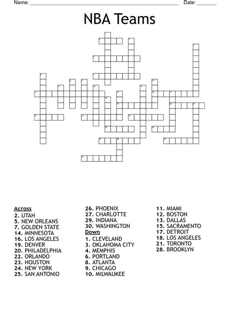 Find the latest crossword clues from New York Times Crosswords, LA Times Crosswords and many more. Enter Given Clue. ... NBA exec Brand 2% 4 NETS: Brooklyn NBA team 2% 4 SHAQ "Inside the NBA" analyst, to fans 2% 4 ESPN 'NBA Today' channel 2% ...